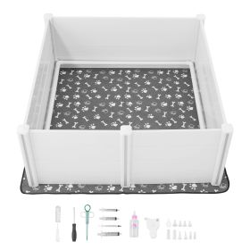 Dogs Whelping Box, 60 x 60 x 24 inch, Plastic PVC Puppies Playpen with Height Adjustable Door and Washable Pee Pad