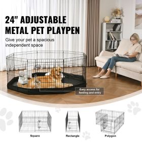 Dog Playpen, 8 Panels Foldable Metal Dog Exercise Pen with Bottom Pad, 24" H Pet Fence Puppy Crate Kennel with Ground Stakes