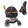 Pet Stroller, 4 Wheels Dog Stroller Rotate with Brakes, 66 lbs Weight Capacity, Puppy Stroller with Detachable Carrier, Storage Basket and Pet Pad