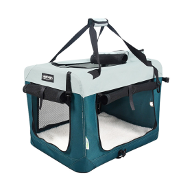 GOOPAWS 3-Door Collapsible Soft-Sided Dog & Cat Crate (Color: Teal Blue, size: 24 x 16.5 x 16.5 inches)