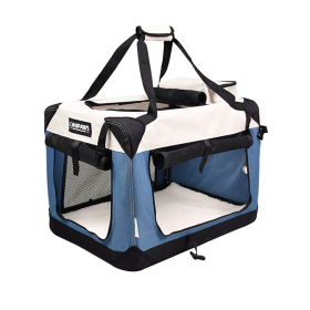 GOOPAWS 3-Door Collapsible Soft-Sided Dog & Cat Crate (Color: Lake Blue, size: 30 x 21 x 23 inches)