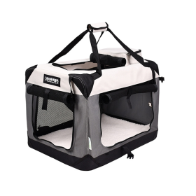 GOOPAWS 3-Door Collapsible Soft-Sided Dog & Cat Crate (Color: Light Grey, size: 30 x 21 x 23 inches)
