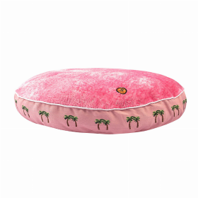 Halo Palm Trees Round Dog Bed (Color: pink, size: M)