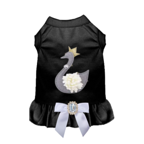 Royal Swan Jeweled Dog Dress (Color: Black, size: L)