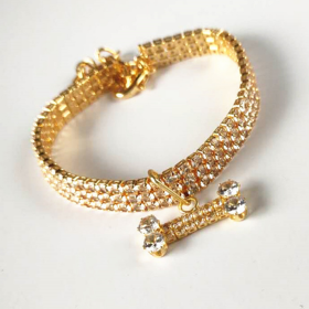 Diamond Bone Pet Collar (Color: GOLD, size: small)