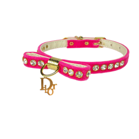 Velvet Dior Charm Collar (Color: pink, size: 14")