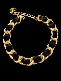 Gold Chain Velvet Collar (Color: Black, size: small)