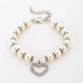 Heart and Pearl Necklace- White (size: medium)