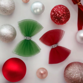Holiday Cheer Tulle Bows- Dog Hair Bow (Color: Red)