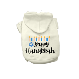 Yappy Hanukkah- Dog Hoodie (Color: Cream, size: large)