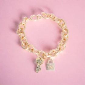Lock and Key Gucchewi Charm Dog Collar Necklace (size: 14)