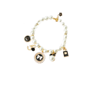 Pearls and Bow Charm Dog Necklace (Color: Black, size: M)