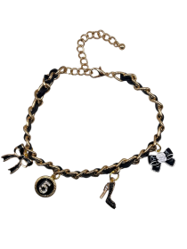 Black and Gold Chain Charms Dog Necklace (size: 16)
