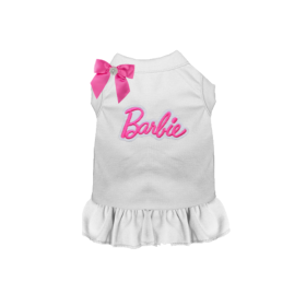 Barbie Bow Dog Dress (Color: WHITE 3 BOWS, size: S)