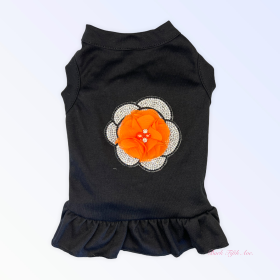 Chiffon and Rhinestone Camellia Dress (Color: ORANGE FLOWER, size: X Small)