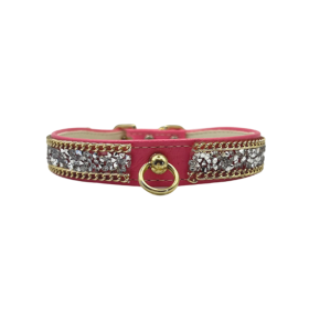Chunky Rhinestone and Chain Collar (Color: pink, size: 12")