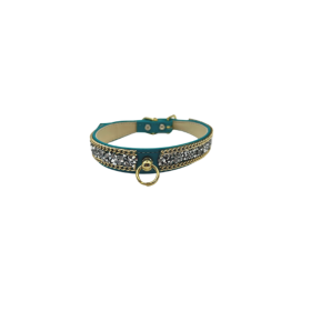 Chunky Rhinestone and Chain Collar (Color: Teal, size: 12")