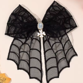 Arachnette Luxe Halloween Dog Hair Bow Clip (Color: Black)