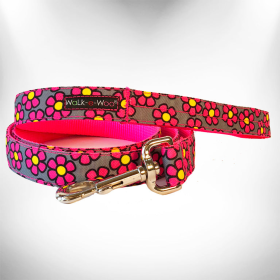 Daisies Dog Leash (Color: pink, size: THIN 5/8" width- 5' long)