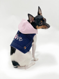 Denim Hoodie "Love" Harness Vest (Color: pink)