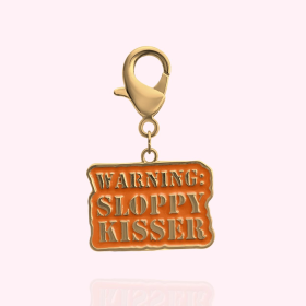 "Warning: Sloppy Kisser" Dog Collar Charm (Color: GOLD)