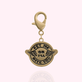 "Pet Me or I'll Bite You" Dog Collar Charm (Color: GOLD)