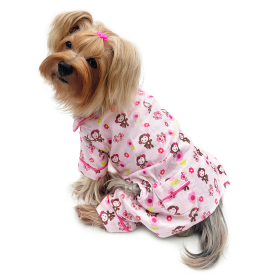 Girly Monkey Flannel Pajamas with 2 Pockets (Color: pink, size: XS)